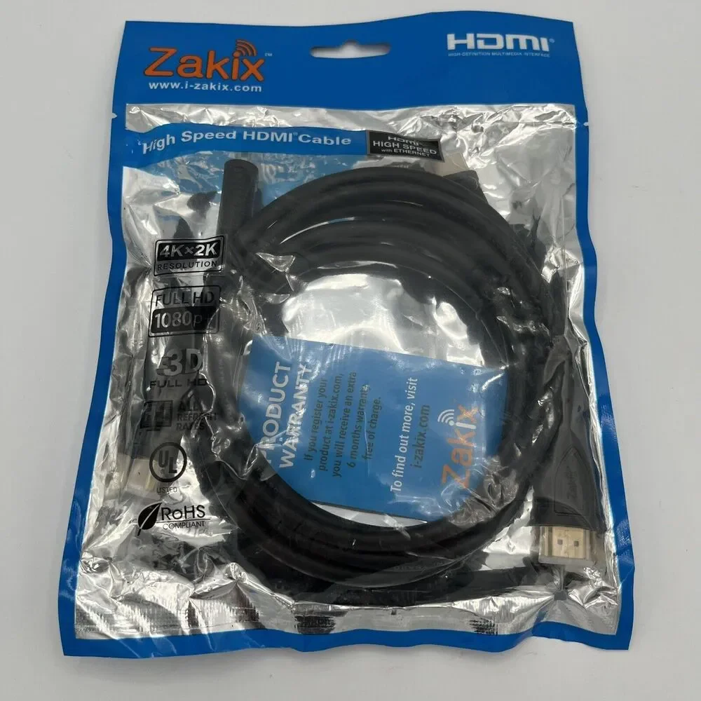 Zakix HDMI Cables With Ethernet 2 Pack 6 Feet 3D Full HD 4K 1080p+ Brand New NWT